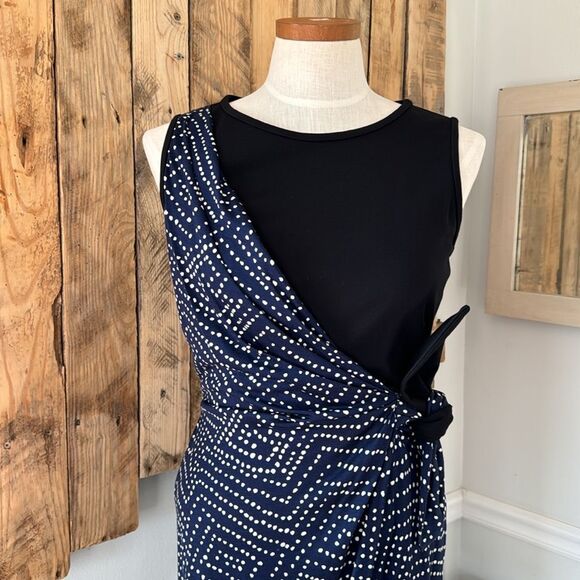 Diane Von Furstenberg Size 4 Dhalia Batik Midnight Faux Wrap Side-Tie Dress Silk - Picture 4 of 16